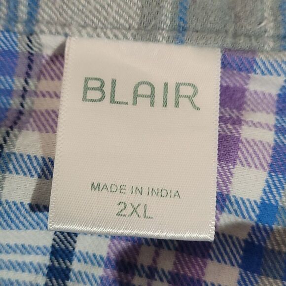 Blair Blue and Purple Plaid Womans Button Up Shirt - Picture 4 of 5